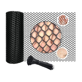 IRWORHDR Black Plastic Chicken Wire Fence Mesh Plastic Wire Mesh Fence 15.7INx16.5FT Best for Poultry, Dogs,Cat, Rabbit, Snake Barrier & Gardening - Plastic Chicken Mesh,with 100 Pcs Fixed Straps