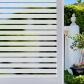 Niviy Frosted Window Film Privacy Window Sticker Non Adhesive Window Vinyl Film Removable Static Cling Window Film UV Protection Striped Pattern for Home Office 23.6" x 78.7"