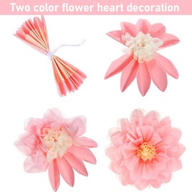 Tissue Paper Flower Paper Ball Decoration, Pack of 9, Pink Paper Flower Paper Ball and Dots Paper Garland, Party Decorations for Wedding, Baby Shower Decoration, Prom, Birthday, Garden Party