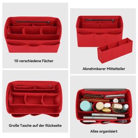 Enbagold Handbag Organiser, Felt Bag Organiser for Women, Handbag, Bag Organiser, Shopper with Multiple Pockets, Inner Pocket for Handbags, Red, XL