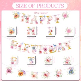 Luvsweets Wildflower Birthday Decorations for Girls - 3 Pcs Wildflower Happy Birthday Banner Decoration Party Supplies, Garland Flower Party Decor for Women Girl