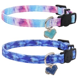 Giecooh - Collar de gato de algodón, paquete de 2 collares de gato con campanas, collares separables para niñas, niños, gatos, gatitos (corazón, 7-11 pulgadas)