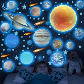 Solar System Wall Decals Glow in The Dark Stars, 965 PCS Stars and Planets Wall Stickers, Baby Nursery Glow Meteorite for Ceiling, Birthday Christmas Gift for Boys and Girls（Blue）