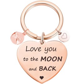 Love You To The Moon And Back Keyring Inspirational Lovers Couple Wife Girlfriend Daughter Keyring Gift Birthday Gift, Rose-Gold