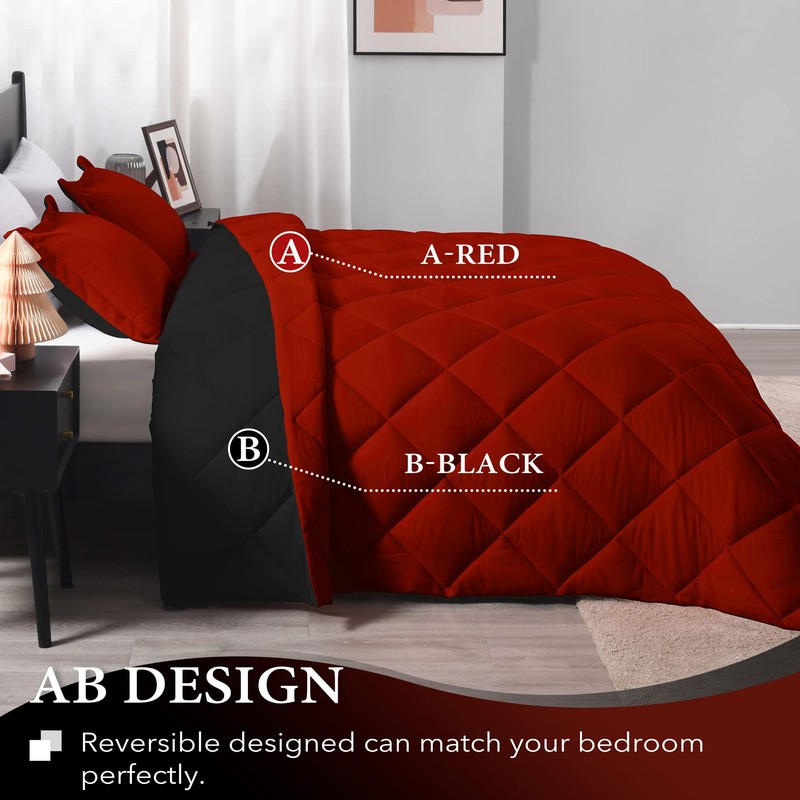 downluxe Queen Comforter Set - Red and Black Queen Comforter