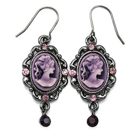 Violet Purple Cameo Dangle Drop Earrings Fashion Jewelry