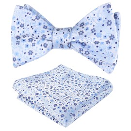 Alizeal Mens Floral Pattern Self-tied Bow Tie with Pocket Square Colorful Tie Set, Light Blue