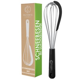 Oliver's Kitchen ® Ballon-Schneebesen Edelstahl mit integriertem Silikonschaber - Ideal zum Backen und Kochen - Spiralschneebesen - Komfortabler Griff - Einfach zu reinigen