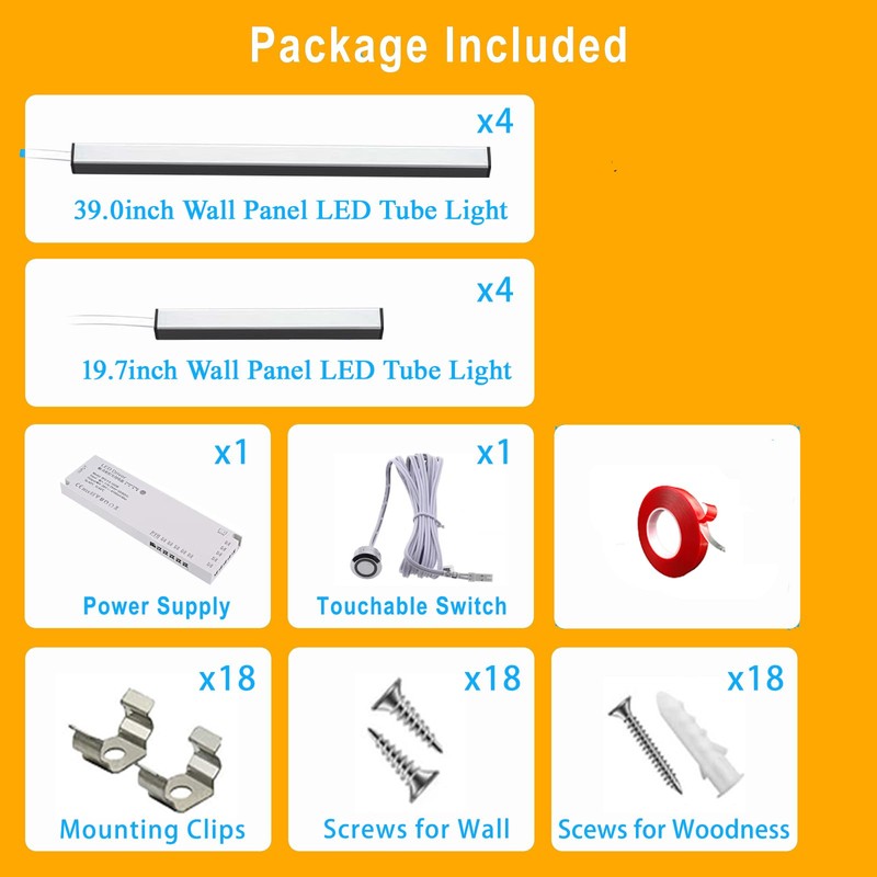 Black Wall Panels LED Lights,8PCS 3000K Self-Adhesive LED Light with