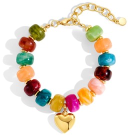 FAUTHENTICUTE Chunky Colorful Beaded Bracelet Gold Heart