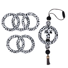 WEWAYSMILE 5 Piece 65mm Silicone Beads Ring Bulk Focal Beads Water Transfer Printing Silicone Beads for DIY Make Handicrafts, Keychains, Necklaces, Lanyards Etc (Cow)