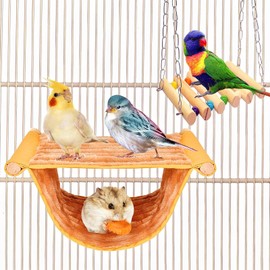 Magnoloran Warm Bird Nest Bed Parrot House Plush Snuggle Hut Double Layer Hanging Swing Hammock Perch Stand Cage Accessories with Bird Swing for Parakeet Budgies Cockatiels Lovebird Hamster-Yellow