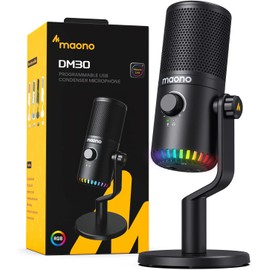 MAONO Micrófono USB para juegos para PC, micrófono condensador programable con luz RGB, silencio, ganancia, monitoreo, control de volumen para