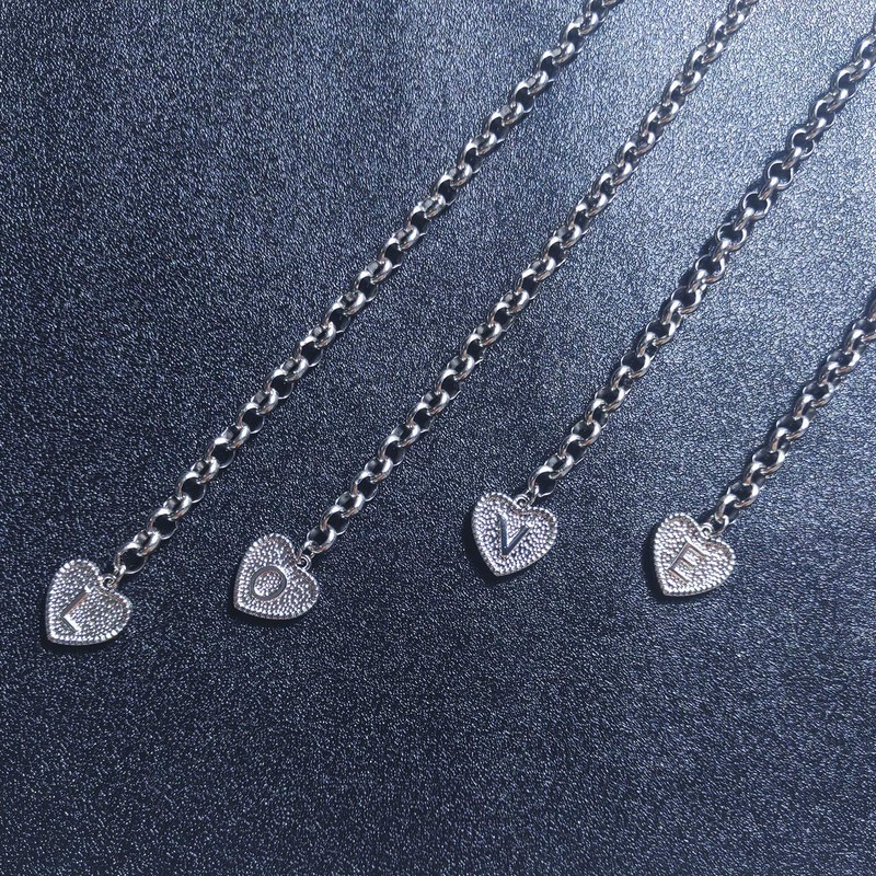 Silver Initial Charm Bracelet Stainless Steel Heart Letter Alphabet Bracelet