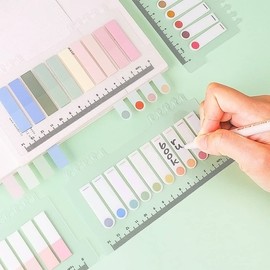 Sticky Index Tabs, 4 Pack 800Pcs Book Annotation Kit Colored Page Markers File Flags with Ruler, Translucent Pastel Sticky Notes for annotating Books School and Office