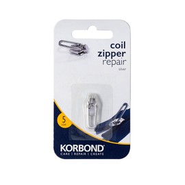 Korbond Zip Repair Kit - Size 5 - Silver Coil Zip - Instant & Easy Zip Replacement Kit