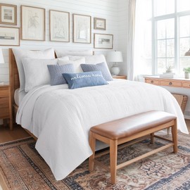 Levtex Home - Cloud Waffle Quilt Set - Full/Queen Quilt and Two Standard Shams - Waffle Textured - Bright White - Quilt (88x92in.) and Shams (20x26in.) - Reversible - Cotton