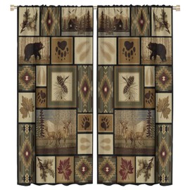 Rustic Moose Deer Curtain, Retro Rustic Cottage Country Style Lodge Cabin Elk Windows Curtain for Kitchen Bedroom Living Room 42x45inch