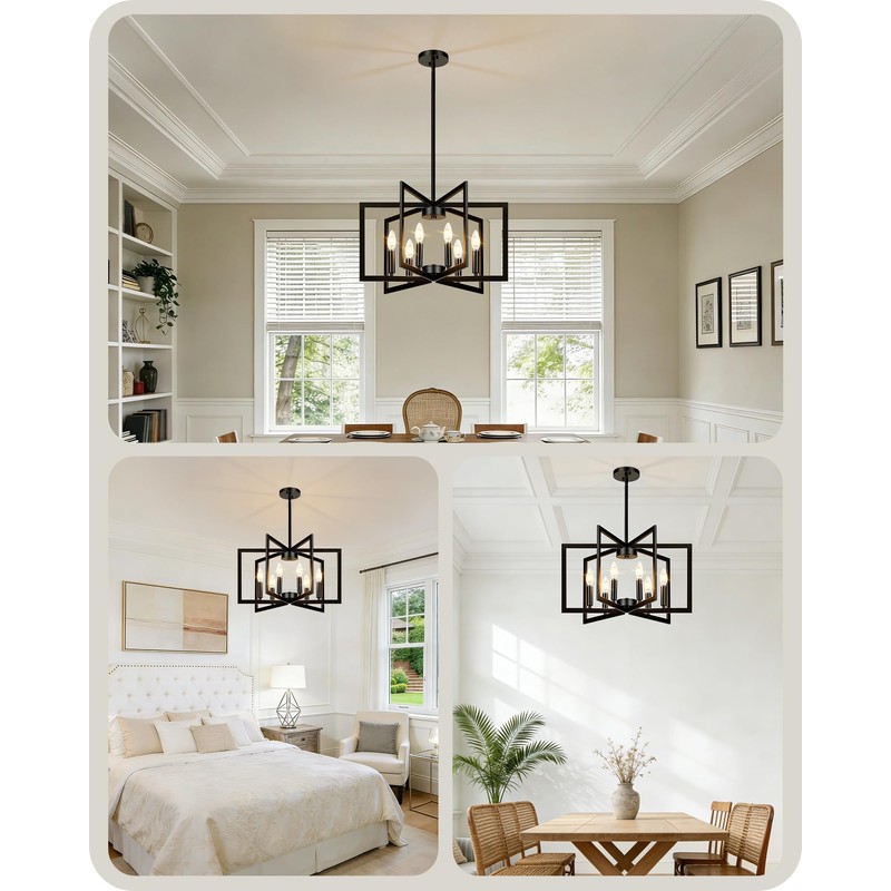 GOEBLESON 26" Black Chandelier for Dining Room, 6-Light Dining Room