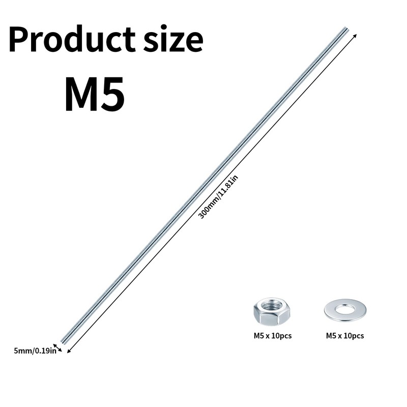 Pack of 5 M5 Threaded Rods, Threaded Rods, Threaded Rod,