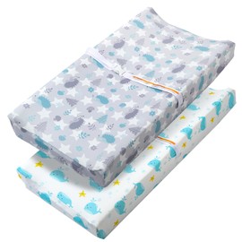 FHMJYH Changing Table Pad Cover Elastic Changing Pad Cover Premium Baby Changing Pad Cover 2 Pack for Boys Girls Unisex Soft Comfortable Changing Pad Cover (Baby Whale and Hedgehog)
