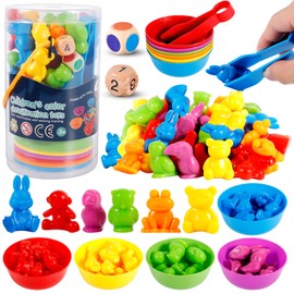 ZLPBAO Montessori Toy Colours Learning from 2 3 4 5 Years, 47 Pieces Montessori Toy 2 Years, Montessori Toy Matching Sorting Cups and Tweezers for Children Girls Boys Toy