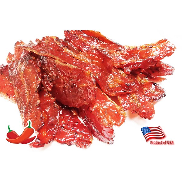 Made to Order Fire-Grilled Asian Bacon Jerky (Spicy Flavor - 12 Ounce ) aka Singapore Bak Kwa - Los Angeles Times "Handmade Gift" Winner