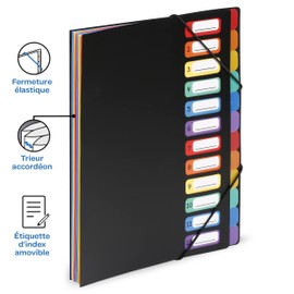 Viquel Rainbow Vertical Accordion Folder 12 Compartments 5/10 Polypropylene Black