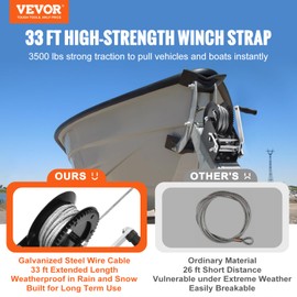 VEVOR Hand Crank Winch, 3500 lbs Steel Cable, Boat Trailer Winch Heavy Duty 33 ft Steel Wire Cable and Two-Way Ratchet, Manual Operated for Trailer, Boat or ATV Towing