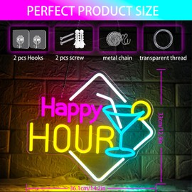 Happy Hour Neon Sign Dimmable Cocktails Happy Hour Neon Bar Sign for Home Bar Cocktails LED Neon Light for Beer Bar Pub Man Cave Restaurant Hotel Party Window Wall Decor