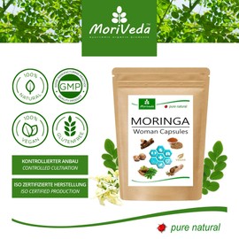 MoriVeda Moringa Woman Capsules 500 mg, Pack of 120, Cycle Balance, with Moringa, Cinnamon, Cumin, Fennel, Nutmeg, Vegan, Pack of 120