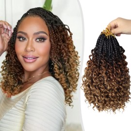 Mebeli Goddess Box Braids Crochet Hair,8inch Pre Looped Boho Box Braids Crochet Hair with curly Ends,8pcs Bohemian Crochet Braid Synthetic Hair Extensions for Black Women(8inch,#1B/33/30)