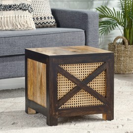 Christopher Knight Home Colstrip Handcrafted Ottoman Stool - Mango Wood - Natural and Walnut