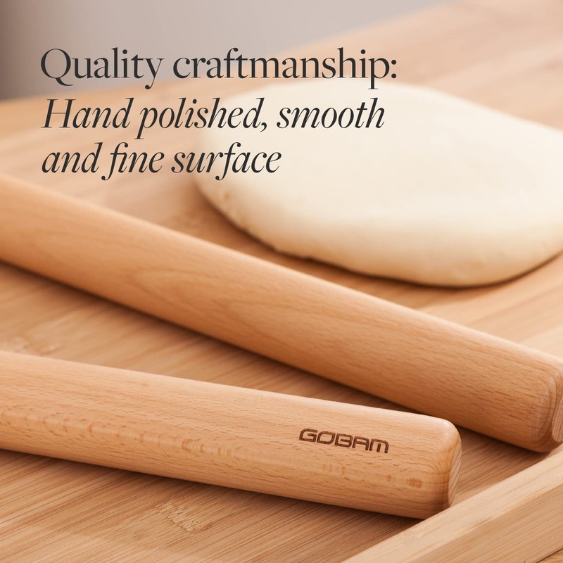 GOBAM Wood Rolling Pin, Medium - Dough Roller for Pasta,