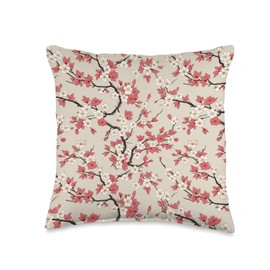 Aesthetic Sakura Branches Floral Cherry Blossom Throw Pillow