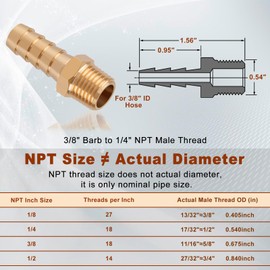 Boeray 5pcs Brass Hose Barb Fittings 3/8 Inch Barb to 1/4 Inch NPT Male Thread Air Hose Fittings Adapter Connector Water Fuel Air Line Fittings 3/8” Barb × 1/4” NPT Brass Fittings