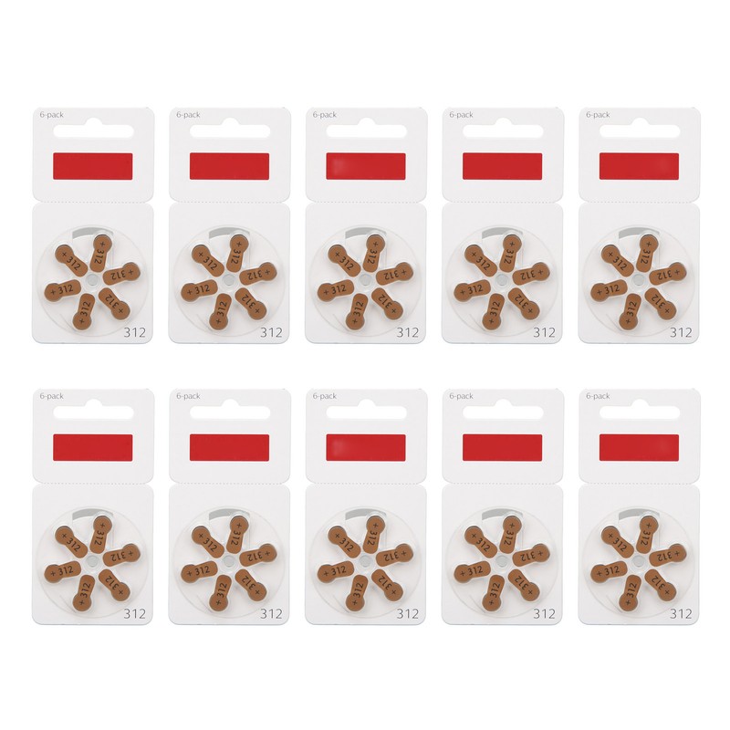 60pcs 312 Sound Aid Button Battery Long Lasting BTE Sound