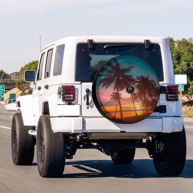 KiuLoam Coconut Palm Trees Beach Sunset Spare Tire Cover with