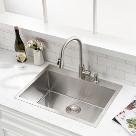 26 inch Drop in Kitchen Sink - VOKIM 26"x 19" Inch Stainless Steel Drop in Sink Single Bowl Top Mount sink With Dish Grid