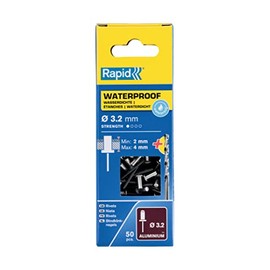 Rapid Rivets Waterproof Rivets Including Drill Piece, 3.2 x 8 mm, 5000399 - 50 Pieces, Silver/ Blue/ Clear