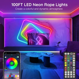 AILBTON 100Ft Neon Rope Lights,Flexible Led Rope Lights Control with App/Remote,Multiple Modes Music Sync Gaming RGB Led Neon Lights for Bedroom Outdoor
