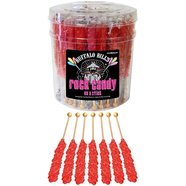 Buffalo Bills Strawberry (Red) Rock Candy On A Stick (36-ct tub red rock candy crystal sticks)