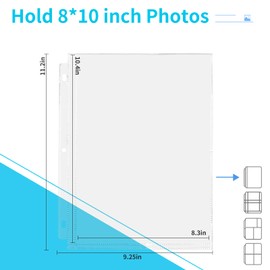 Fabmaker 30 Pack Photo Sleeves for 3 Ring Binder - (8x10, for 60 Photos), Archival Page Protectors, Clear Plastic Album Refill Pages, Postcard Sleeves, Acid-Free