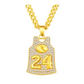 Winssigma Gold Basketball Jersey Necklace, Basketball Number Necklace for Basketball Fans Star Memorial Souvenir(#24)