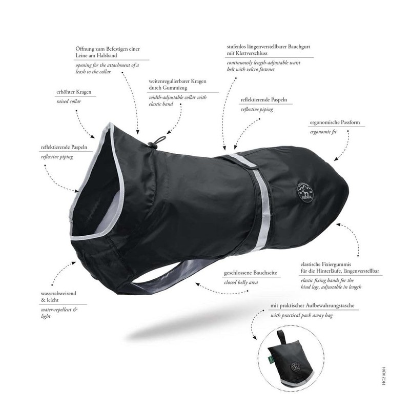 Hunter Uppsala Rain Dog Raincoat with Reflective Stripes, 65, Black
