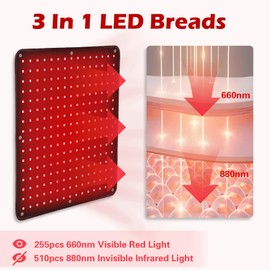 18" x 18"Red Light Therapy Mat for Body, 265 LEDs 660nm 850nm Infrared Light Therapy Heating Pad with Car Charger Plug for Back Knee Joints 50w 10Hz/40Hz Pulse Mode