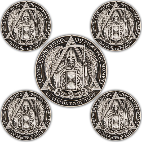 Memento Mori Challenge Coin 5-Pack – Grim Reaper and Serenity