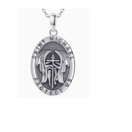 Fashion Jewelry ST MICHAEL PROTECT ANGEL PRAY Large Pendant On 20" 925 Sterling Silver Necklace