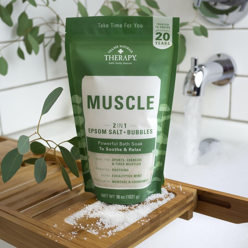 Village Naturals Therapy Muscle Foaming Epsom Soak, Eucalyptus Mint Scent,
