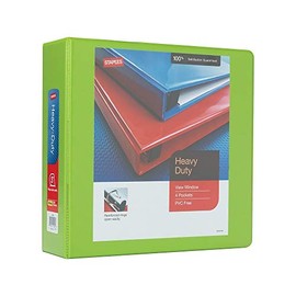 Staples 82667 Heavy Duty 3-Inch 3-Ring View Binder Chartreuse (24692)